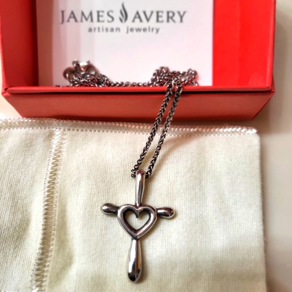 Vintage James Avery heart cross with James avery 16" chain and box